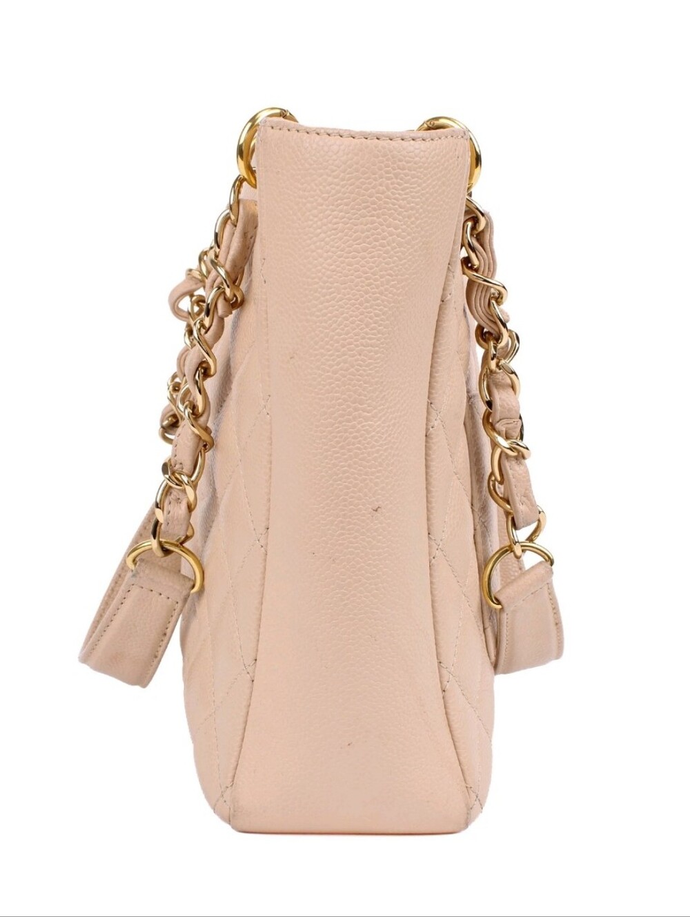 CHANEL Bag Chain Tote Grained Caviar Logo "CC" Bag Calfskin Beige/Blush Gold HRW - Picture 4 of 14